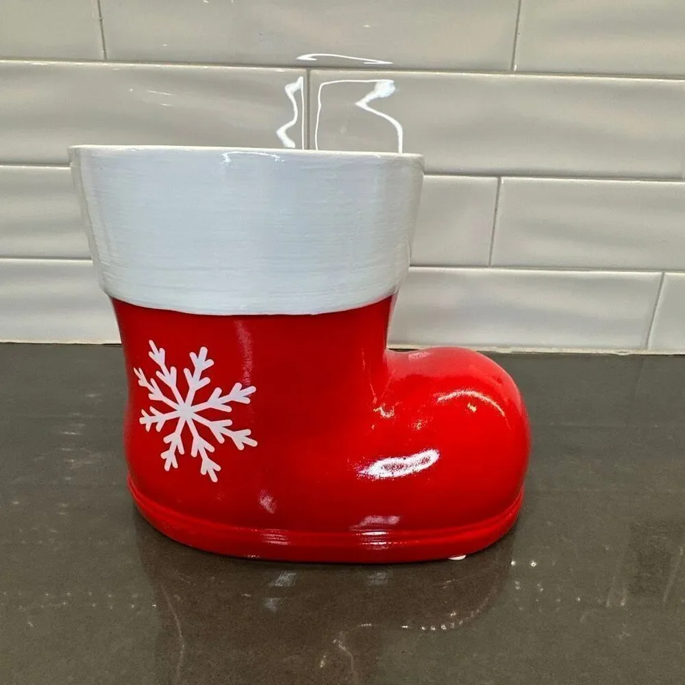Christmas Santa Boot ceramic planter candle holder red 6